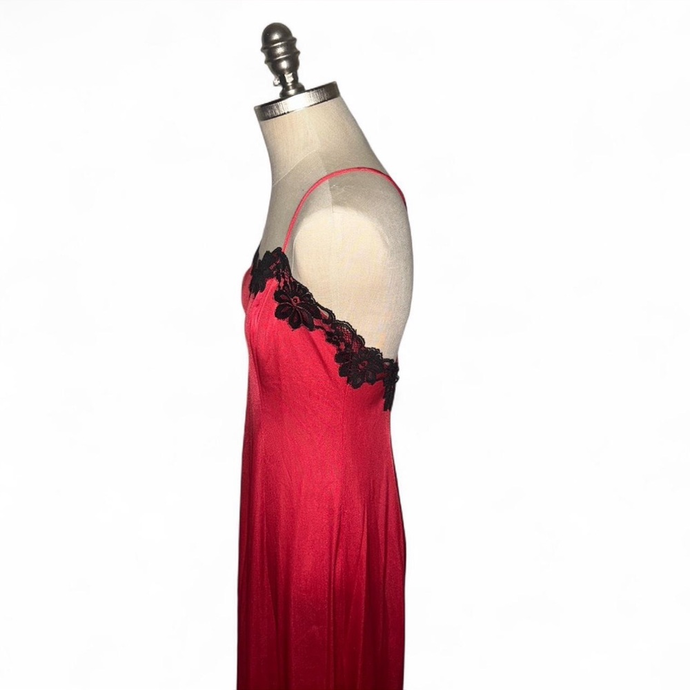 Undercover Wear Vintage Silk Feel Slip Dress Gown Red Black Lace Trim Goth Sexy - Picture 3 of 6